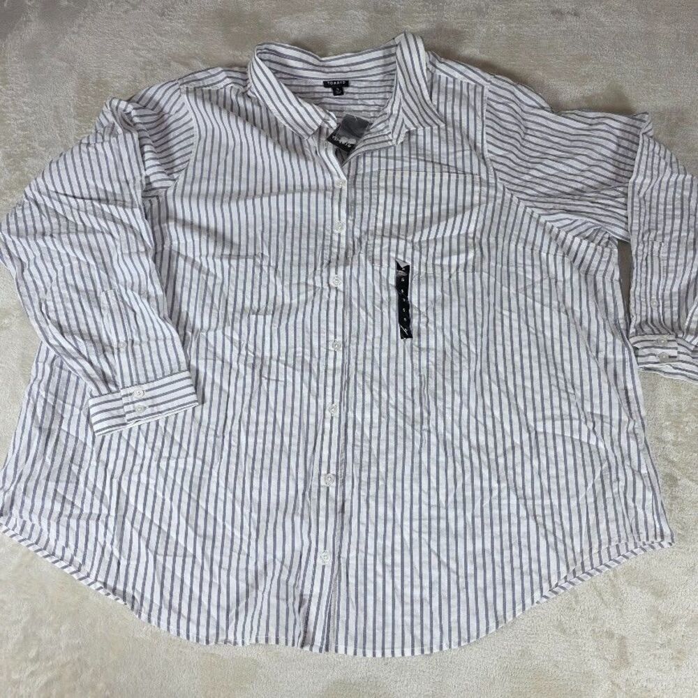Torrid Lizzie Cotton Button Down Long Sleeve Shirt Blue Stripe NWT Size 5X Plus